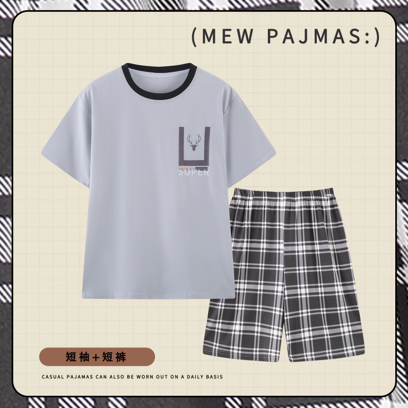 남성 잠옷 캐주얼 반팔 반바지 여름 얇은 루즈핏 남성용 풀오버 라운드넥 홈웨어 세트 통기성