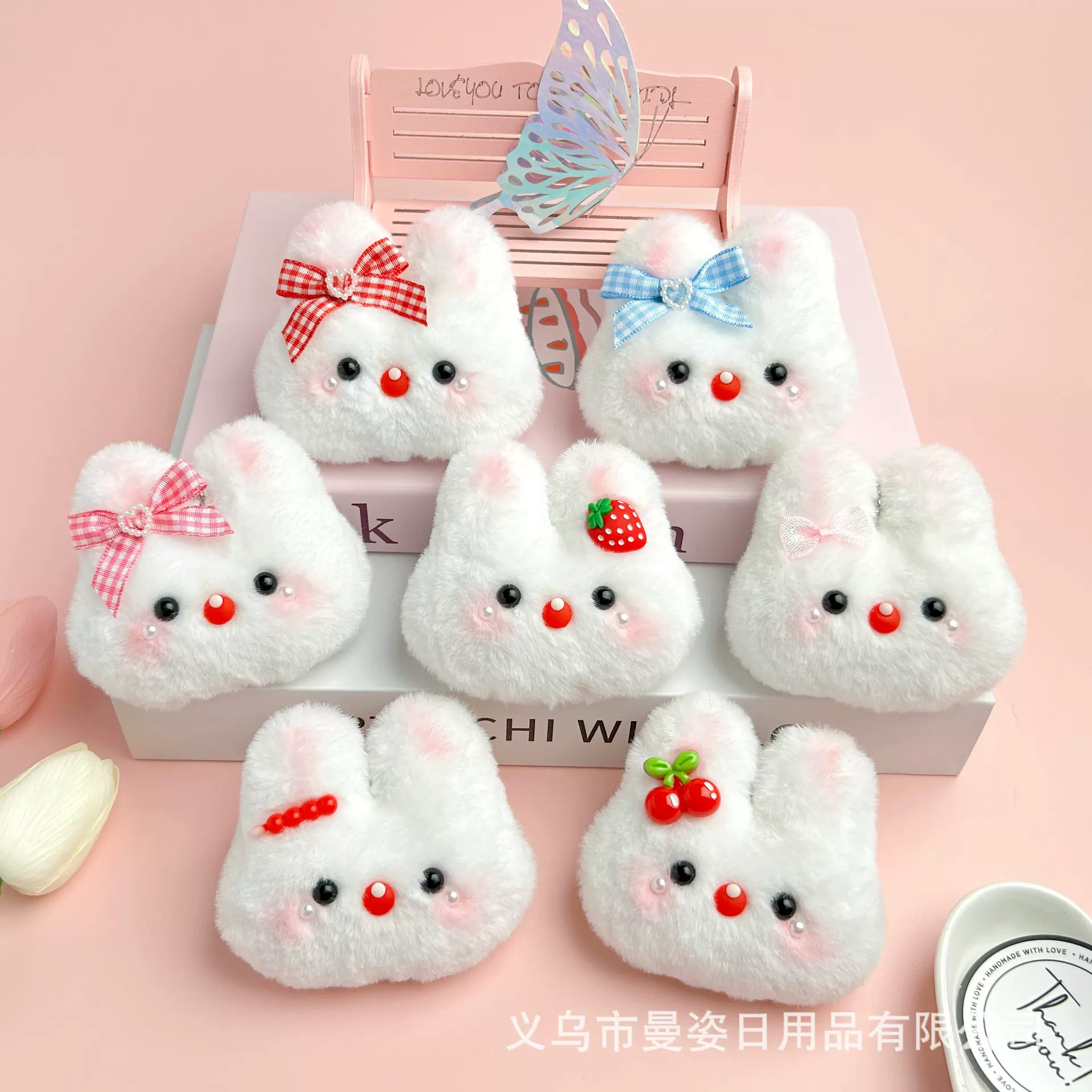 糖葫芦兔子小玩偶吱吱叫毛绒挂件樱桃兔草莓兔玩具包包配饰公仔批