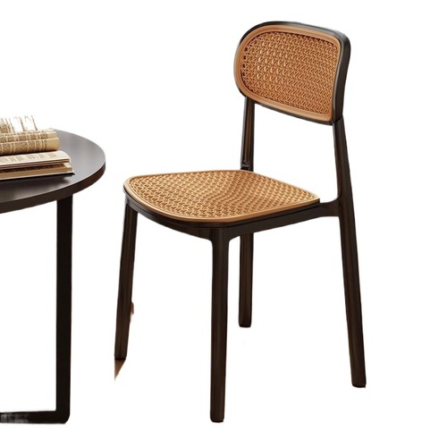 Thickened Home & Restaurant Dining Table Chairs in Rattan Style — Comfortable, Ergonomic Design with Simple Plastic Backrest, Ideal for Both Residential and Commercial Use