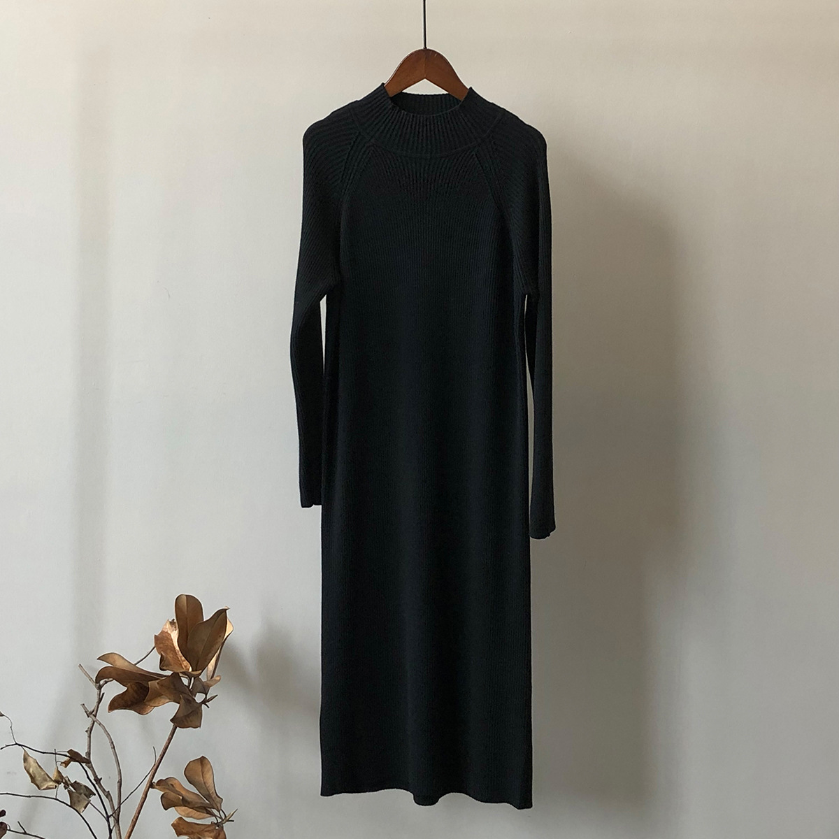 Knitted Dress Women Winter Half Turtleneck Bottoming Sweater Mid Length Overknee Dress