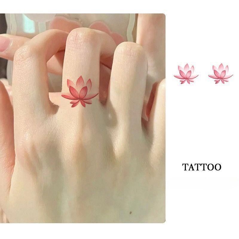Mini Finger Lotus Tattoo Stickers for Women, Fresh and Waterproof, Long-Lasting, Realistic Sexy Flower Tattoo Stickers for Ankle and Collarbone