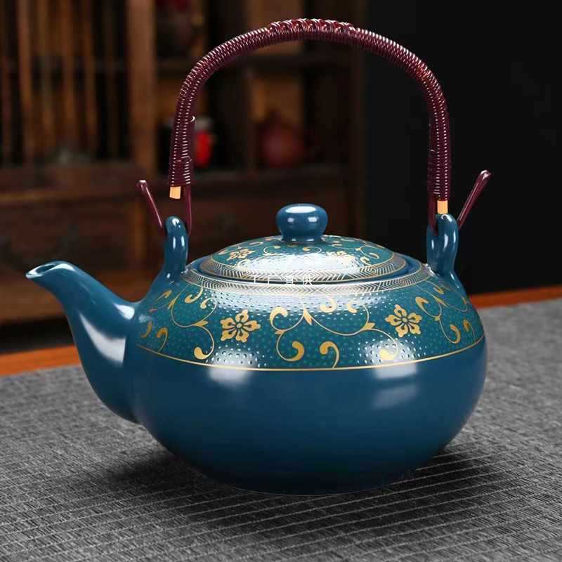 汝窑茶具提梁壶套装大容量家用冷水壶办公室会客轻奢中式陶瓷茶壶