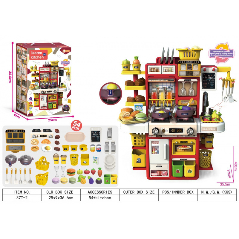 Comercio exterior para niños multifuncional grabación de pulverización de agua mesa de cubierta de cocina familiar cocina juego de juguetes de barro colorido