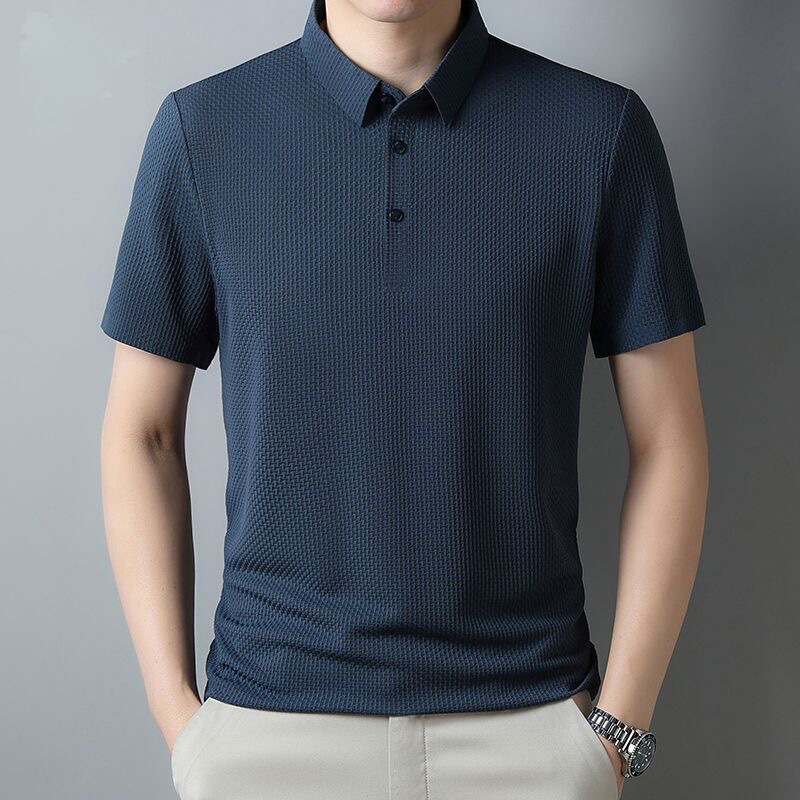 外国貿易シームレスアイスシルク半袖Tシャツメンズ夏ビジネスカジュアル弾性抗シワ通気性ラウンドネック薄手トップ|undefined
