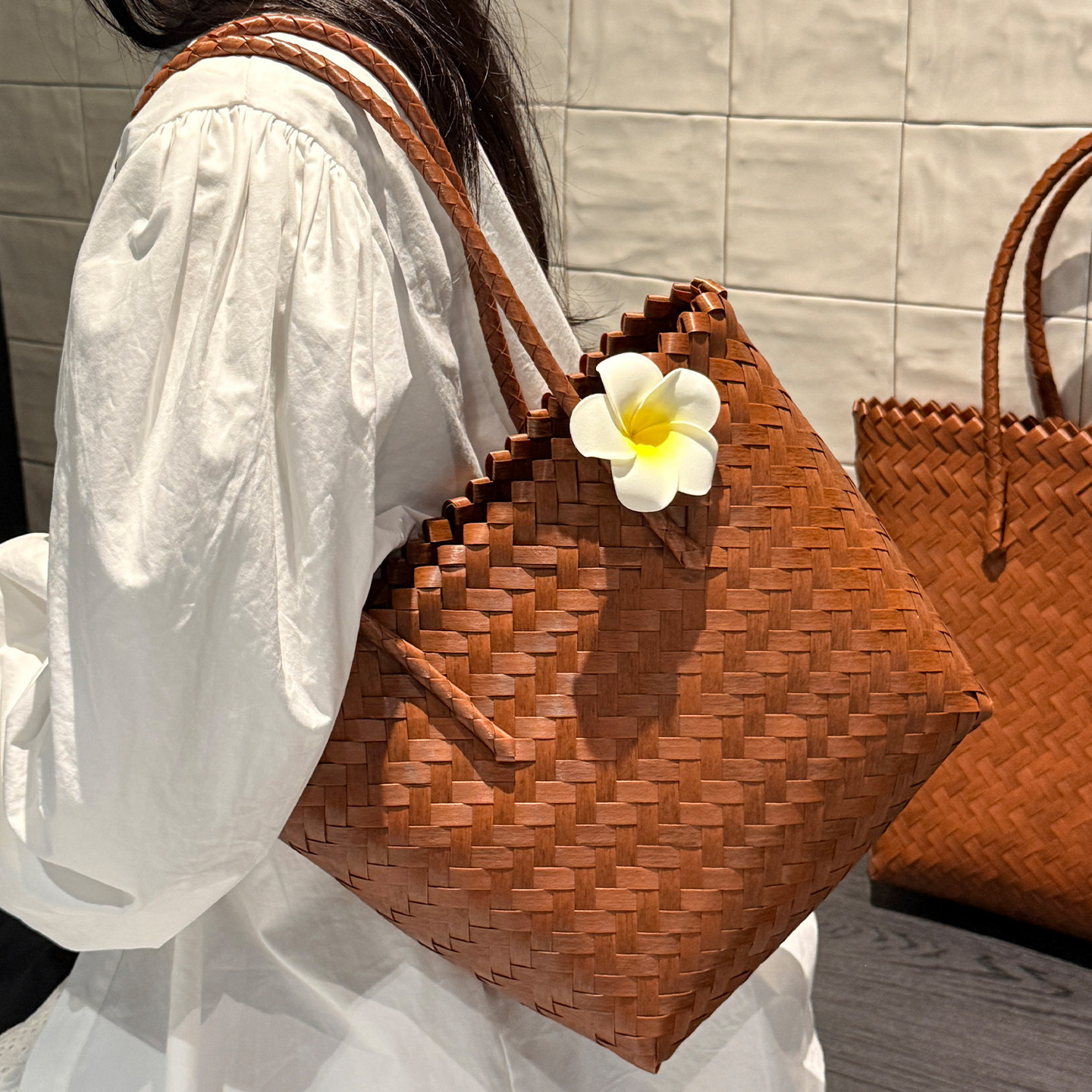 Bolso cesta de almacenamiento, bolso de mano de ratán, bolso de hombro tejido, ratán natural y hierba marina hechos a mano, ribete de cuero, ecológico, ligero, duradero para uso diario_voghion.com