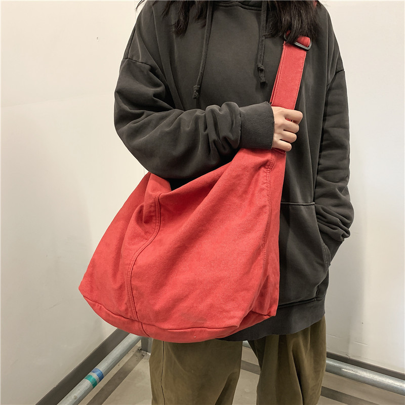 斜め掛けショルダーバッグ女子大学生授業用バッグレディース両用ins風日系大容量純色キャンバスバッグショルダーバッグ|undefined