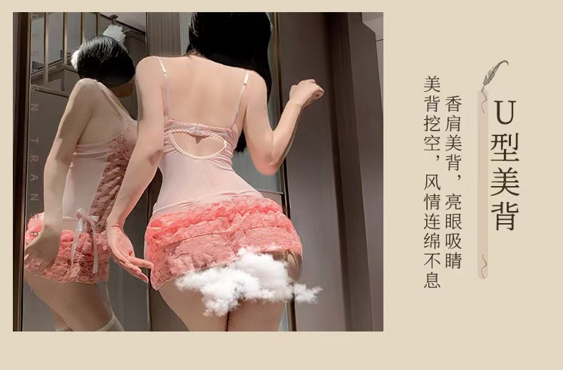 French-Style Lace Push-up Vest Lingerie Set with Chest Pads and White Stockings — detail image 11