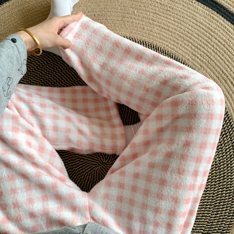 Pantalones de pijama de franela de dibujos animados de otoño y invierno para mujeres con pantalones de lana de coral caliente para estudiantes de lana de invierno para el hogar