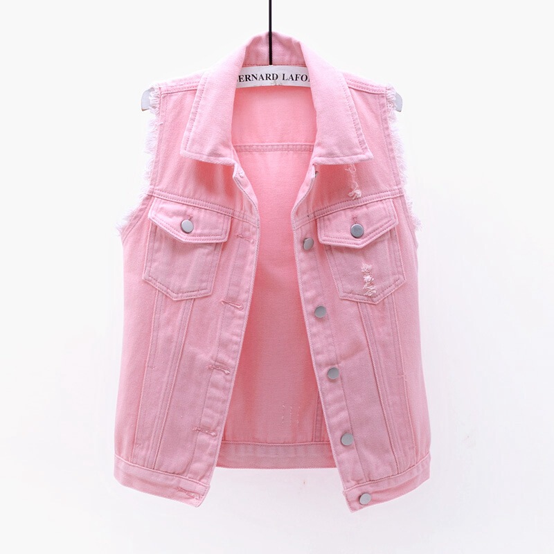Multi-color Denim Vest Women's Short Spring and Summer Slim-fit Slimming Burr-edge Sleeveless Jacket Ripped Cardigan Top