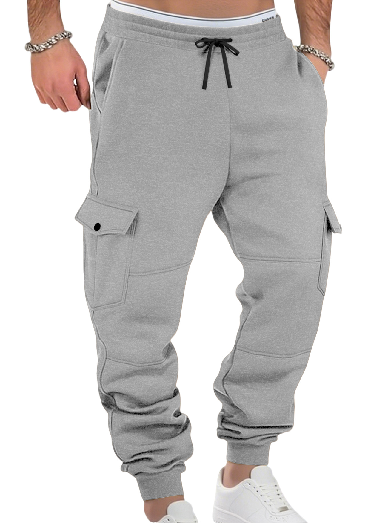 Transfronterizos Europa y América Amazon otoño y invierno más vello pesado pull cordón hombre deportivo relajado ocio multi-bolsillo pantalones de trabajo