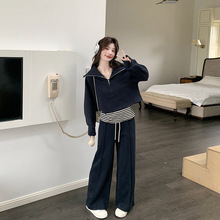 春秋季大码韩系时尚减龄显瘦卫衣套装女背心休闲阔腿裤三件套胖mm
