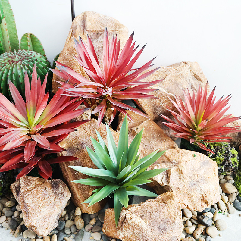 Artificial hoja roja Agave Gladiolus selva tropical desierto planta verde decoración de la ventana del paisaje decoración del piso