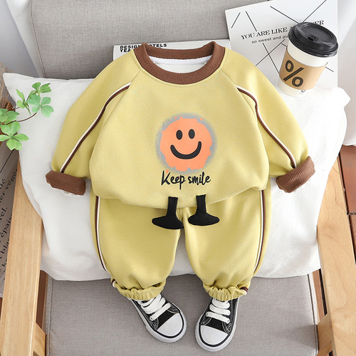 2024 Spring New Boys Cartoon Crew Neck Sweatshirt Long Sleeve Set, Boys' Baby Sports Pants Two-Piece Set for Dropshipping