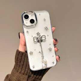 蝴蝶结吊坠高级水钻星星滴胶手机壳适用于苹果17air闪粉iPhone12