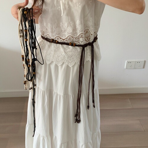 Bohemian-style round bead braided knot ethnic handmade wood beads women's waistband casual vacation style beautiful waist cord