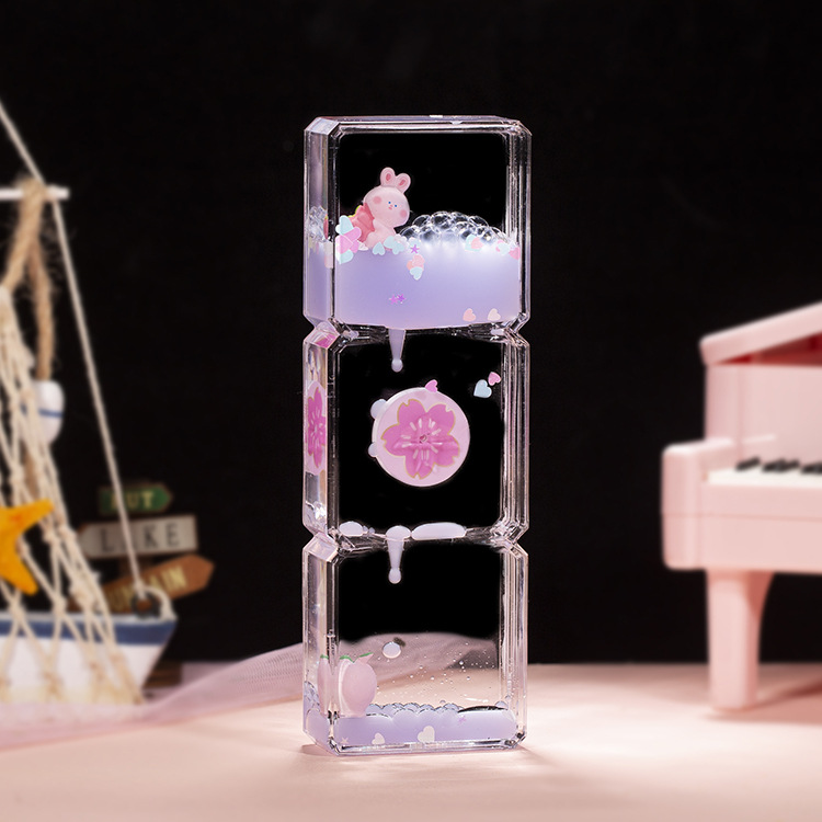Acrílico transparente panda gota de aceite reloj de arena líquido botella de arena flotante regalo de cumpleaños para niños decoración de escritorio de oficina