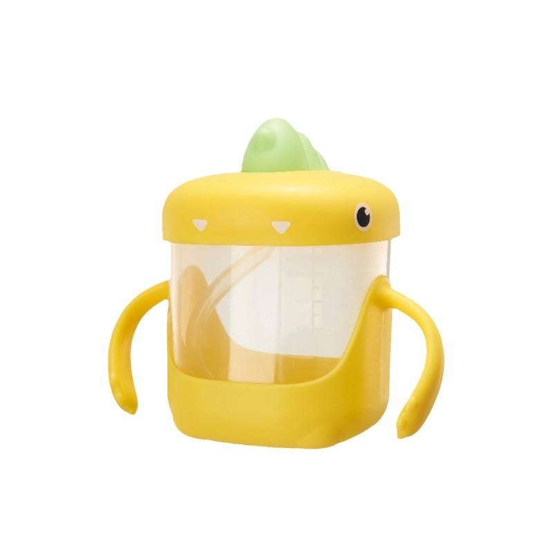 Dinosaurio de dibujos animados taza de aprendizaje infantil con mango, escala de jardín de infantes, taza de paja para bebés, taza de leche, regalo de leche