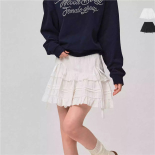 MoodBerry Американский стиль белый кружевной торт юбка короткая юбка женская осень эластичная талия половина юбка А-образное платье