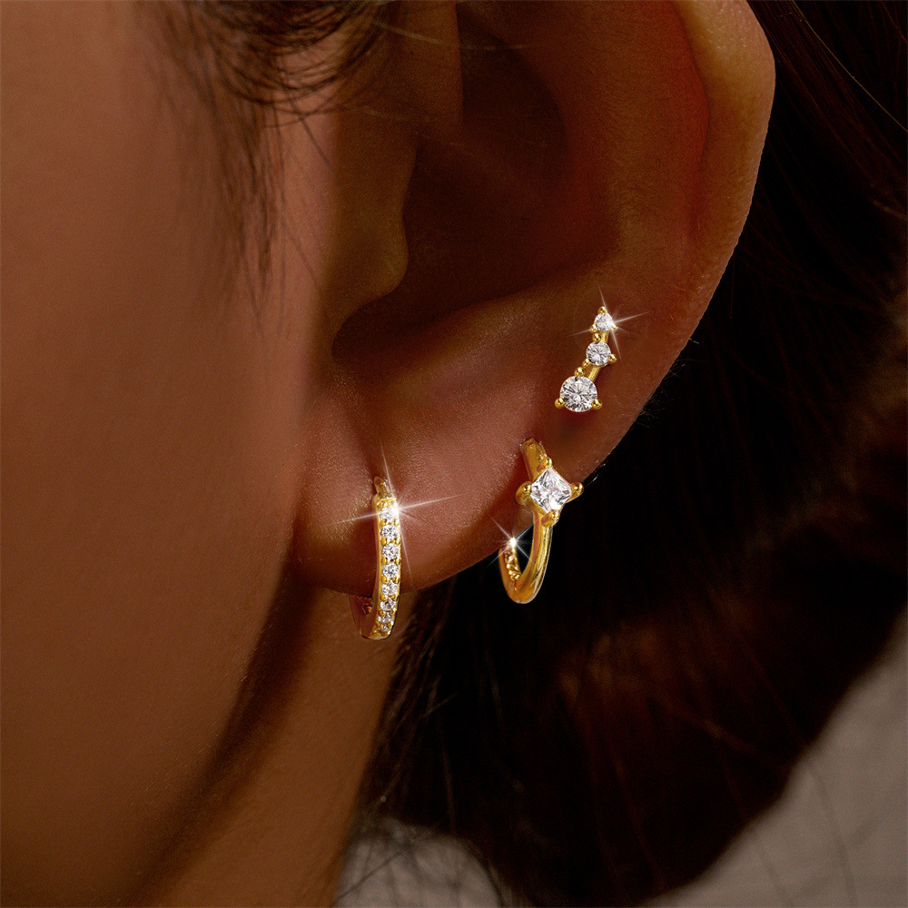 5g Weight 925 Sterling Silver Ear Needle Material December Birthstone Turquoise, Zircon Inlay Material Earrings Classification 3 Pieces Set Quantity Holiday, Daily Occasion 925 Sterling Silver Material Geometric Pattern Women's Gender Plating, Inlay Design Simple Style Style 3 Pieces Set 925 Sterling Silver Turquoise Zircon Geometric Earrings 34