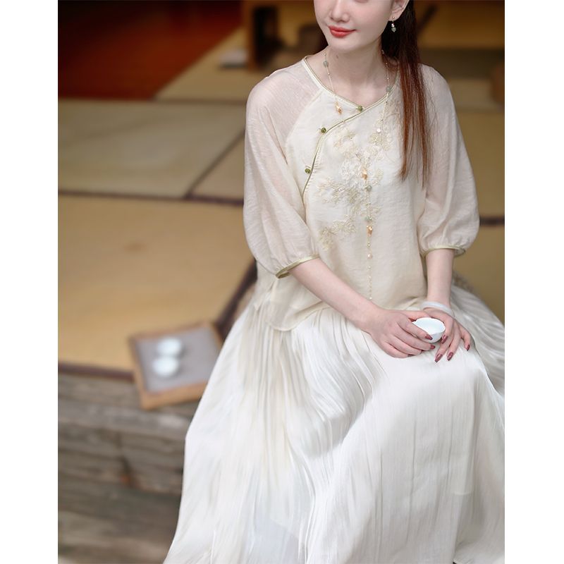 2026 Spring/Summer New Style Artistic Chinese Retro Chinese Tang Suit Modified Zen Tea Ceremony Outfit Set for Women