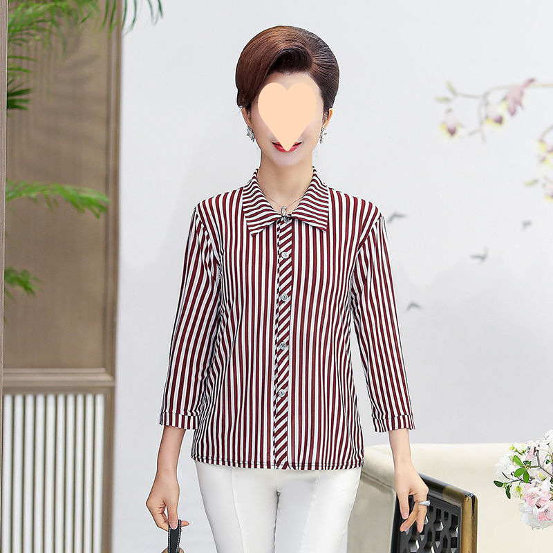 老年人夏装女60岁7080奶奶春秋款翻领冰丝衬衫中老年妈妈衬衣新款|undefined