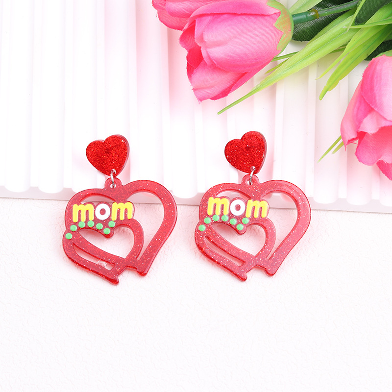 Cute Simple Style Letter Heart Shape Arylic Printing Mother'S Day Women's Drop Earrings 1 Set 1 Pair display picture 9