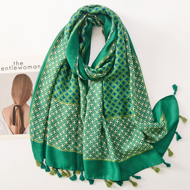 Otoño e Invierno nueva bufanda de seda Jinyu Mantang larga borla de algodón y lino sensación bufanda suave satén de algodón grueso chal caliente