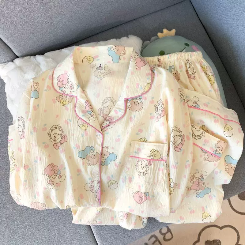 Кукольный комплект пижамы из хлопка с длинным рукавом для детей, 2 предмета (верх и штаны), милые принты, размеры M–2XL
