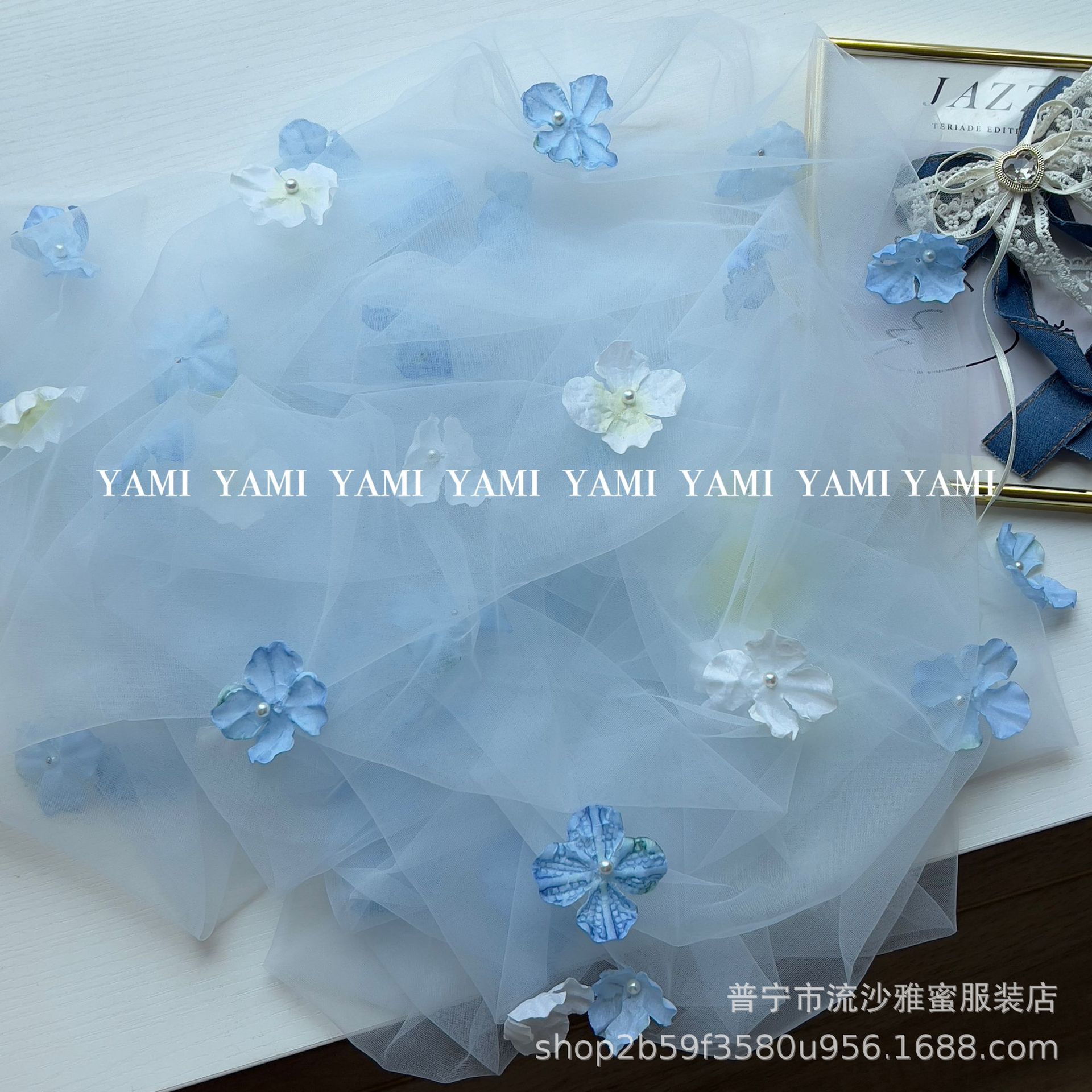 Flores tridimensionales bordadas tela de malla de perlas de clavos tela de malla de vestido de boda Lolita vestido