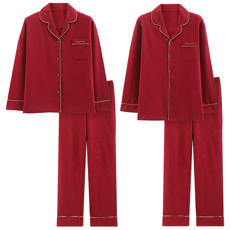Pareja pijamas hombres Otoño e Invierno puro algodón boda nacimiento año rojo manga larga desgaste del hogar de las mujeres traje