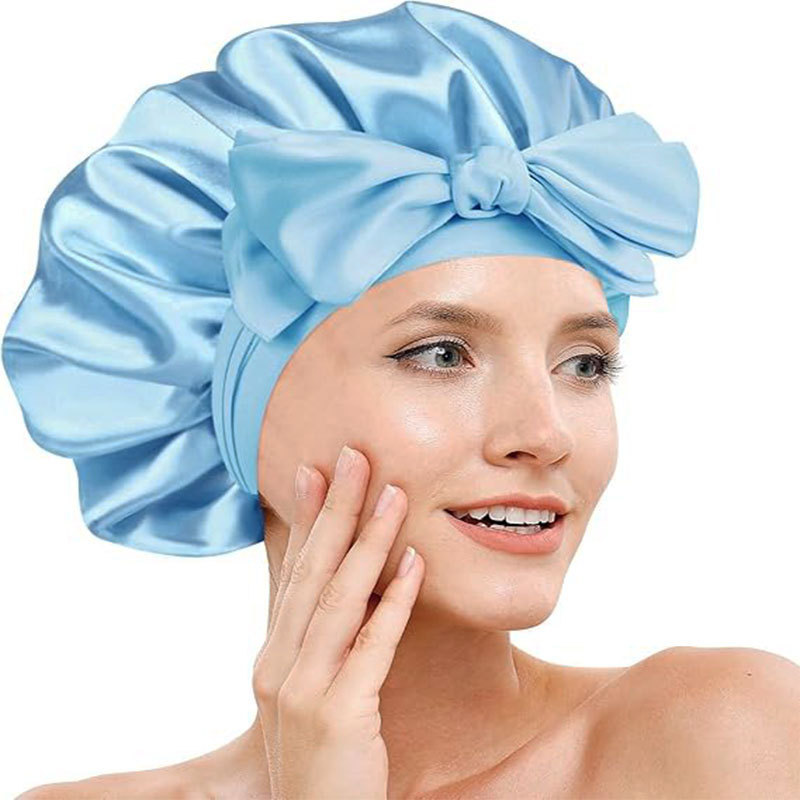 跨境双层色丁飘带睡帽蝴蝶结绑带头巾帽美容护发帽女双面戴bonnet|undefined