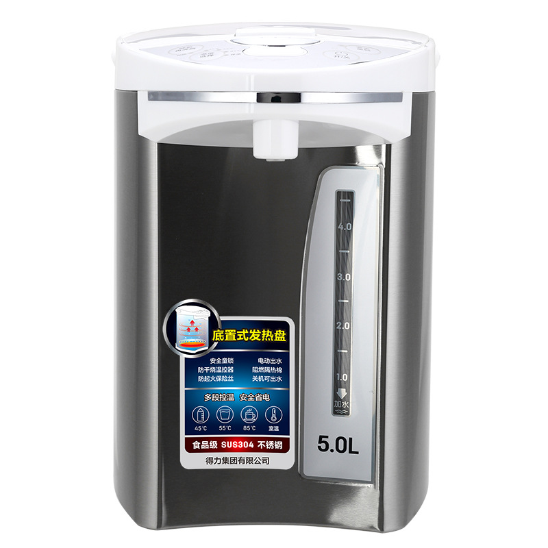 Deli 85601 preservación del calor Hervidor eléctrico 304 Acero inoxidable inteligente 5L capacidad de grado alimenticio de tres secciones de control de temperatura image 3