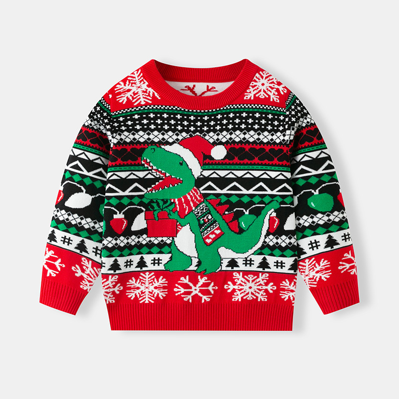 2026 Autumn and Winter New European and American Christmas Children's Dinosaur Sweater Boys' Base Knitwear Cross-Border Foreign Trade Wholesale