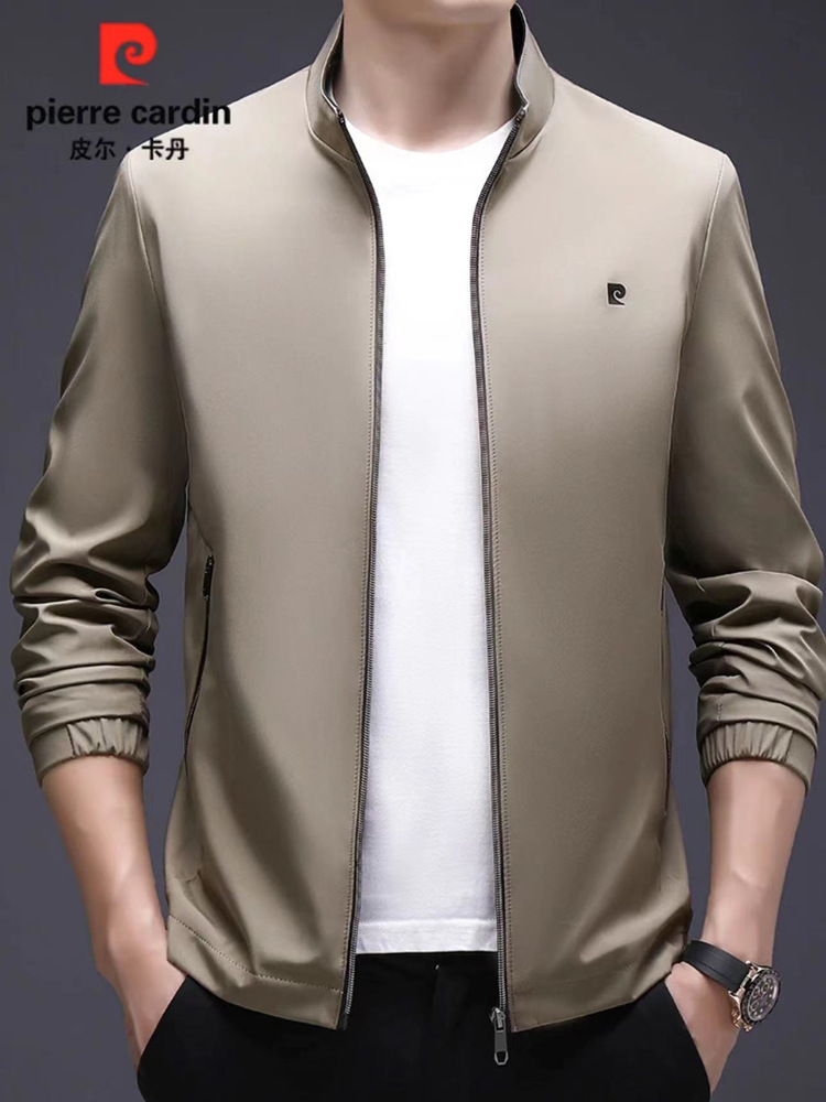 Pierre Cardin男士桑蚕丝立领夹克春秋季中年时尚宽松长袖上衣