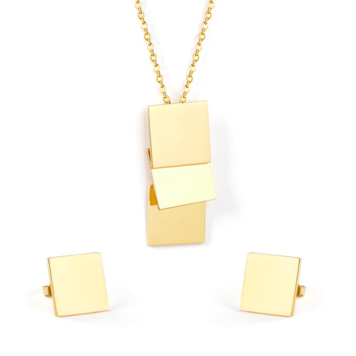 Cross-border European and American hot-selling steel ball jewelry set for women round geometric fashion earrings necklace set stainless steel jewelry