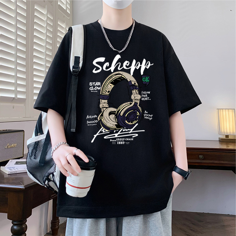 Heavyweight Pure Cotton Trendy Short-Sleeve T-Shirt for Men, 2026 New Summer Style, Loose High Street American Retro Print Men's Top Heavyweight Pure Cotton Trendy Short-Sleeve T-Shirt for Men, 2026 New Summer Style, Loose High Street American Retro Print Men's Top