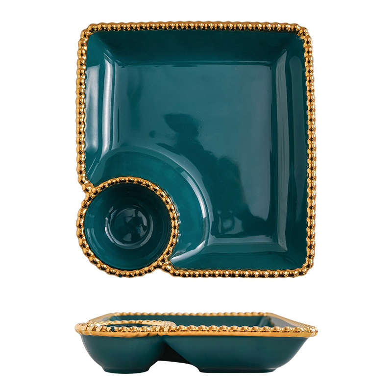 Placa de dumpling cuadrada nórdica con plato de inmersión personalizada hogar cerámica neta rojo desayuno plato creativo compartimento francés fritas