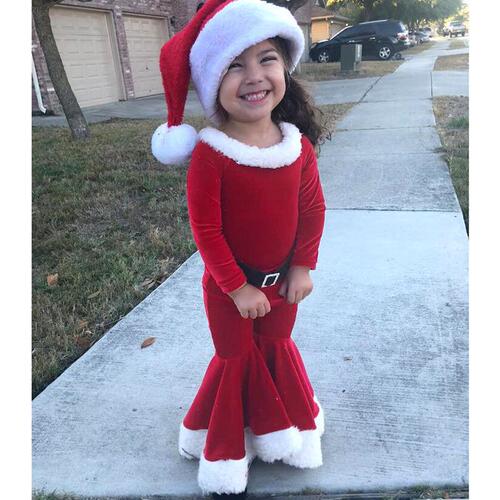 European and American Christmas clothing for children, Santa's helper cosplay costumes, winter long-sleeved tops with flared pants for girls