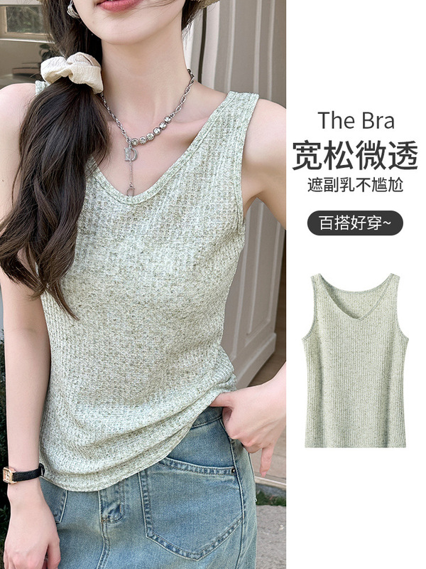 H 80のワッフルの小さいサスペンダーのベストの女性の中で夏の外で怠惰な風の袖なしのゆったりしている百合の底の上着を着ます。|undefined