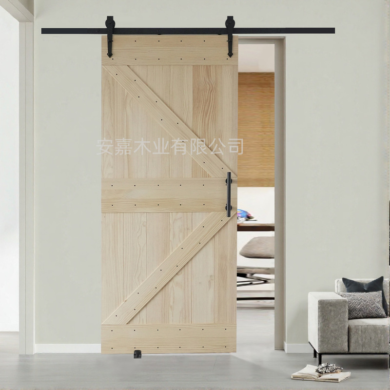 Spruce Solid Wood Barn Door, Log Color B&B Kitchen Bathroom Sliding Door, Scandinavian Style Retro Wooden Door