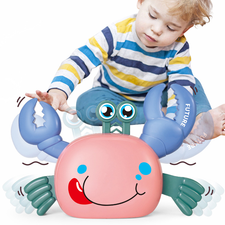 Tiktok mismo estilo de dirección automática no aterrizaje cangrejo eléctrico música luz caminar cangrejo juguete para niños y niñas