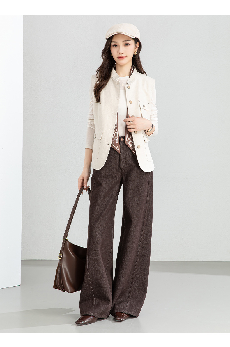 Áo gile nữ phong cách Nhật cổ điển chất liệu cotton pha lanh, dáng không tay, thiết kế layer độc đáo — màu sắc chi tiết 19