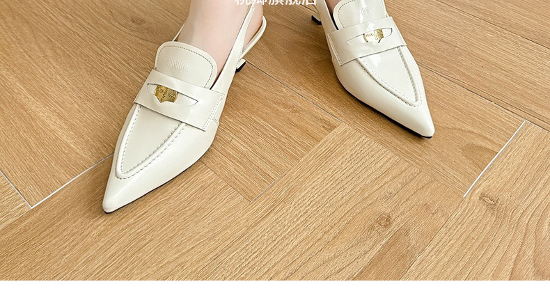 Giày sandal hở lưng nữ mũi nhọn gót thấp da mềm — Màu đen chi tiết 29