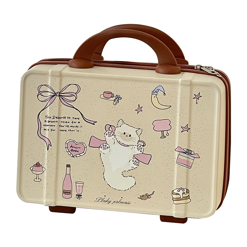 Pequeña maleta de maquillaje 14 pulgadas conveniente encantadora impresión maleta de viaje de chicas caja de almacenamiento de color