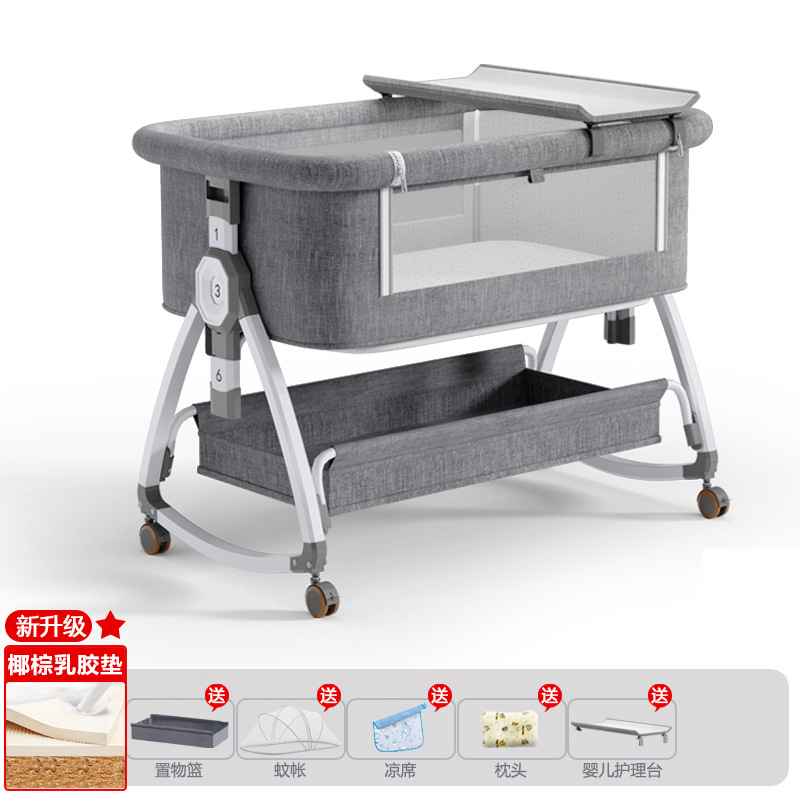 Cuna de bebé recién nacido cama costura Cama grande Baby Shaker BB cama de los niños cuna cama multifuncional móvil plegable image 36