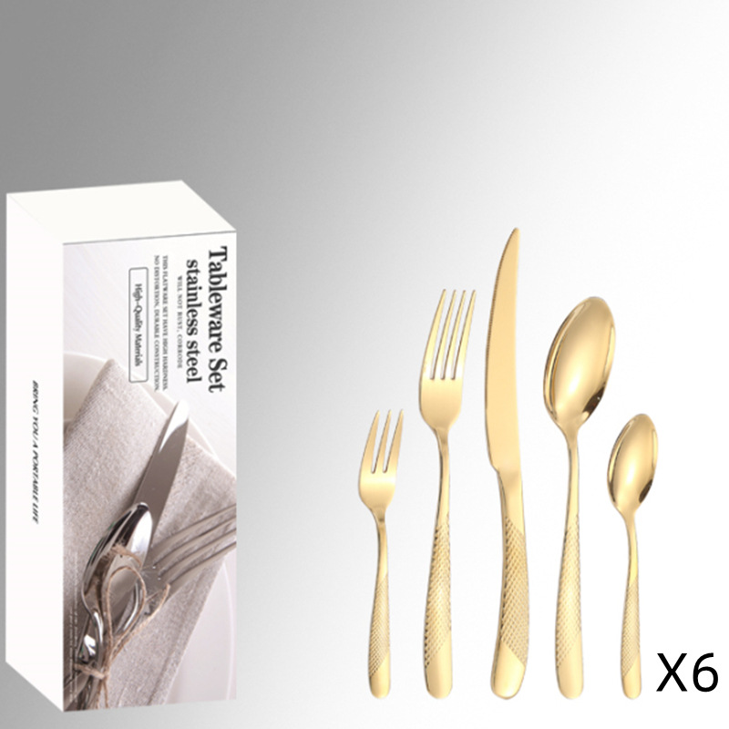 Comercio electrónico transfronterizo de productos de venta caliente vajilla de acero inoxidable 30 piezas traje de cinco piezas principales caja simple traje de cuchillo, tenedor y cuchara de comida occidental