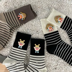 25秋冬新款袜子女欧货个性潮袜条纹立体卡通丑娃玩偶ins风百搭袜