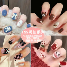 美甲穿戴甲奶油可爱ins风假指甲卡通手工点钻24片套装机器甲甲片