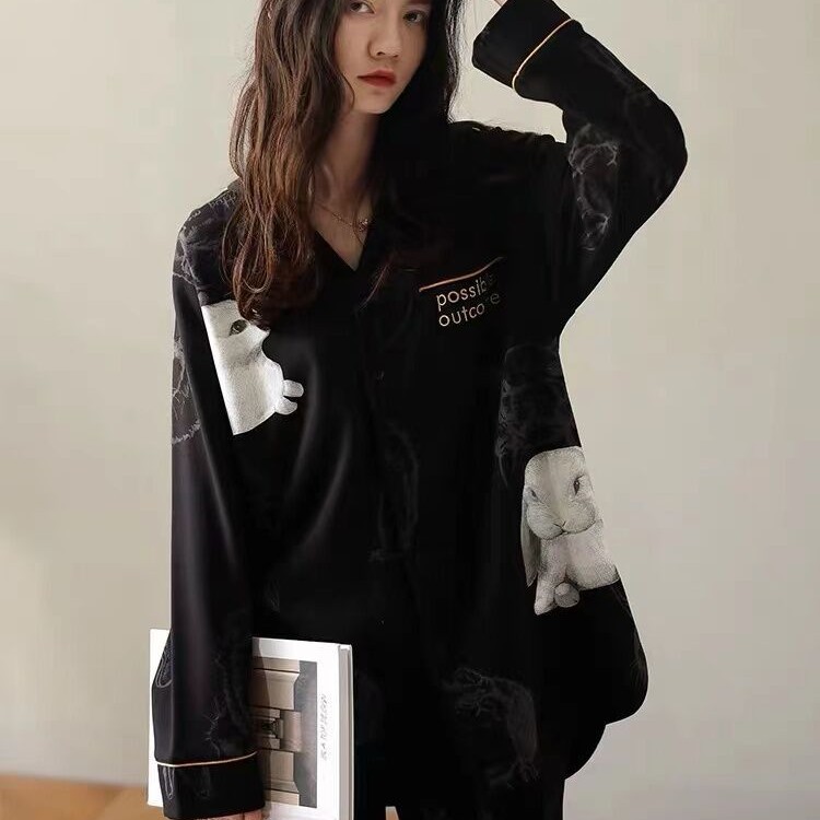Pijamas de manga larga para mujer primavera nuevo 100% algodón coreano de dibujos animados lindo cardigan primavera y otoño traje de algodón para el hogar