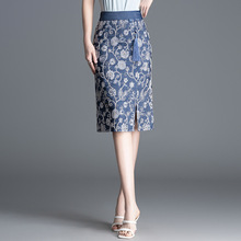 韩版包臀牛仔刺绣中长裙女2025夏季新款半身裙高腰修身显瘦一步裙